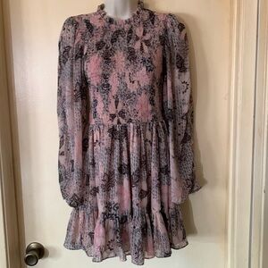 Olivaceous pink and black smocked mini dress size S